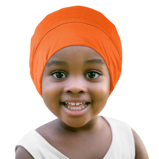 Picture of Fittia Toddler Silk Satin Bonnet, Silk Sleep Cap for Kid Childs, Adjustable Beanie for Boys&Girls Curly Hair Sleeping Orange