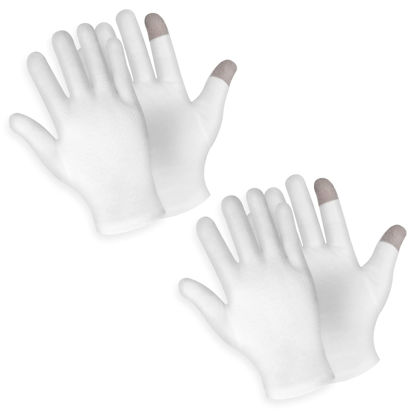 Picture of Sibba 2 Pairs Touch Screen Moisturizing Gloves White Cotton Moisturizing Gloves Overnight Bedtime Heal Eczema Sleeping Lotion Hand Spa Treatment Gloves Repair Rough Cracked Dry Chapped Hands Skin