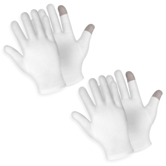 Picture of Sibba 2 Pairs Touch Screen Moisturizing Gloves White Cotton Moisturizing Gloves Overnight Bedtime Heal Eczema Sleeping Lotion Hand Spa Treatment Gloves Repair Rough Cracked Dry Chapped Hands Skin