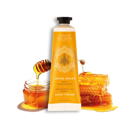 Picture of Panier des Sens - Small Hand Cream for Dry Cracked Hands - Honey Mini Hand Lotion for Dry Skin - With Shea Butter and Honey Extract - Hand Care 97% Natural Ingredients - Travel Size 1 floz