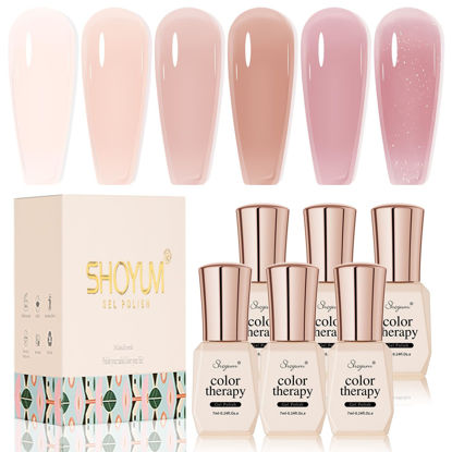 Picture of SHOYUM Jelly Nude Gel Nail Polish Set 6 Colors Neutral Sheer Light Pink Purple Gel Polish Kit Translucent Soak off Uv Nail Gel Diy Manicure 2024 New Nail Trend Nail Polish Gift