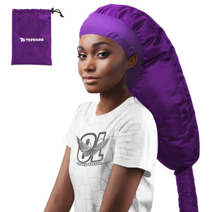 Picture of TEPENAR Bonnet Hair Dryer Attachment: Upgraded Extra Large Adjustable Soft Hooded Dryer Caps - Easy to Use for Natural Curly Textured Hair Care Styling Fast Drying - Purple