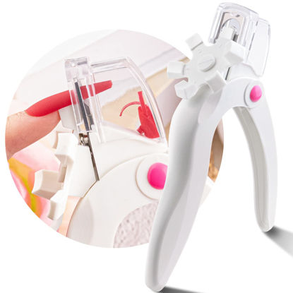 Picture of Belleboost Adjustable Acrylic Nail Clippers with Sizer and Catcher, White Professional Dial Stainless Steel Blade Nail Tips Cutter, Artificial Fake Nail Trimmer, Manicure Tool for Salon Home Nail Art