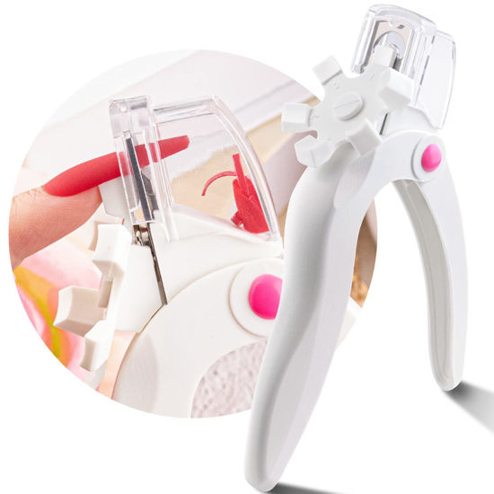Picture of Belleboost Adjustable Acrylic Nail Clippers with Sizer and Catcher, White Professional Dial Stainless Steel Blade Nail Tips Cutter, Artificial Fake Nail Trimmer, Manicure Tool for Salon Home Nail Art