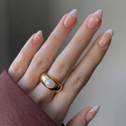 Picture of DANMANR Square Press on Nails Short Fake Nails French Acrylic Full Cover False Nails for Women and Girls 24PCS (White Pearl)