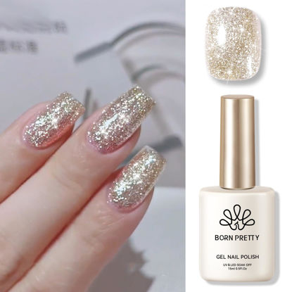 Picture of Born Pretty Christmas Glitter Gel Nail Polish Champagne Platinum Glitter Sparkly Shiny Gel Polish 15ML