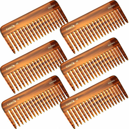 Picture of Giorgio G49 Large 5.75 Inch Hair Detangling Comb, Wide Teeth for Thick Curly Wavy Hair. Long Hair Detangler Comb For Wet and Dry. Handmade of Cellulose, Saw-Cut, Hand Polished, Tortoise Shell 6 Pack