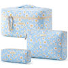 Picture of HBselect Quilted Makeup Bag, 3PCS Cotton Large Travel Makeup Bag, Cute Floral Coquette Make up Bag Cosmetic Bag Toiletry Bag for Women Girls