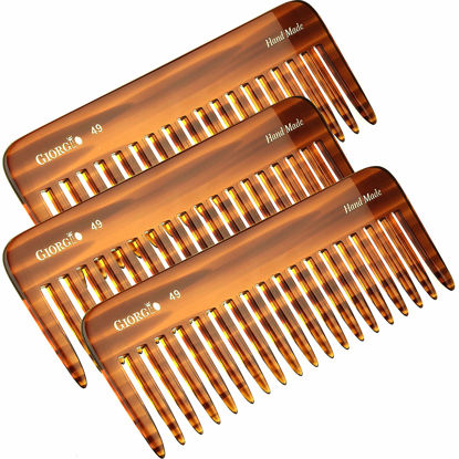 Picture of Giorgio G49 Large 5.75 Inch Hair Detangling Comb, Wide Teeth for Thick Curly Wavy Hair. Long Hair Detangler Comb For Wet and Dry. Handmade of Cellulose, Saw-Cut, Hand Polished, Tortoise Shell 3 Pack