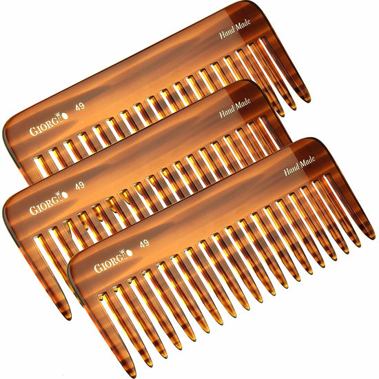 Picture of Giorgio G49 Large 5.75 Inch Hair Detangling Comb, Wide Teeth for Thick Curly Wavy Hair. Long Hair Detangler Comb For Wet and Dry. Handmade of Cellulose, Saw-Cut, Hand Polished, Tortoise Shell 3 Pack