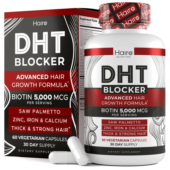 Picture of DHT Blocker Hair Growth Supplement - High Potency Biotin & Saw Palmetto for Hair Regrowth - Natural Hair Loss Treatments for Women & Men - Helps Stimulate Hair Follicle Growth