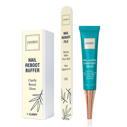 Picture of Onsen Japanese Nail File Buffer Sparkle-KIT 1.0, A Free 120/180 Grit Nail File,3-Way Nail Buffer Block, Cuticle Serum with Cuticle Oil in Action-15ml, Optimum Nail Care Series