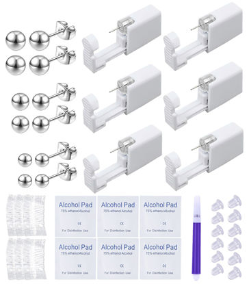 Picture of VitaCool Ear Piercing Kit Disposable Ear Cartilage Piercing Gun Kit with Sterile Multi-sized CZ Studs Easy and Safe Earring Self Piercing Kit for Yourself Use at Home (Style F-Ball-2/3/4mm-)
