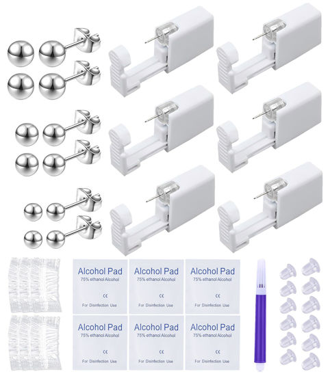 Picture of VitaCool Ear Piercing Kit Disposable Ear Cartilage Piercing Gun Kit with Sterile Multi-sized CZ Studs Easy and Safe Earring Self Piercing Kit for Yourself Use at Home (Style F-Ball-2/3/4mm-)
