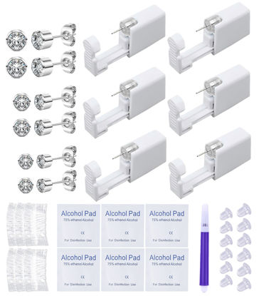 Picture of VitaCool Ear Piercing Kit Disposable Ear Cartilage Piercing Gun Kit with Sterile Multi-sized CZ Studs Easy and Safe Earring Self Piercing Kit for Yourself Use at Home (Style D-CZ-2/3/4mm+)