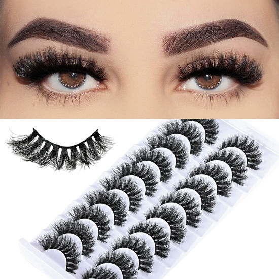 Picture of FARRED Natural Lashes Short False Eyelashes Wispy Mink Eye Lash Fluffy Wispies Eyelash Natural Look 10 Pairs Fake Lashes Pack Volume Lash Strips Pestañas
