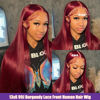 Picture of bunGiol 13x6 99j Burgundy Lace Front Wigs Human Hair Pre Plucked HD Straight Lace Front Wigs Human hair 24 Inch Glueless Red Wig Wine Red Colored Lace Front Wigs For Women 180 Density