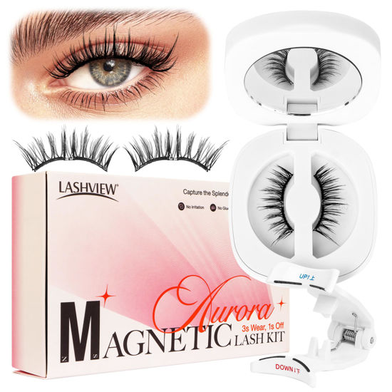 Picture of LASHVIEW Magnetic Eyelashes Natural Look,2 Pair Reusable Magnetic Eyelashes with Applicator, No Glue Needed Magnetic Eyelashes Magnetic Lashes Kit,Easy to Wear and Remove(A03)