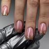 Picture of RUOKEXIN Medium Square Press on Nails French Tip Fake Nails Gold Glitter False Nails with Designs Pink Full Cover Glue on Nails Sparkly Artificial Nails Cute Stick on Nails for Women 24Pcs