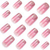 Picture of RUOKEXIN Medium Square Press on Nails French Tip Fake Nails Gold Glitter False Nails with Designs Pink Full Cover Glue on Nails Sparkly Artificial Nails Cute Stick on Nails for Women 24Pcs