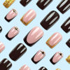 Picture of RUOKEXIN Medium Square Press on Nails French Tip Fake Nails Gold Glitter False Nails with Rhinestones Designs Sparkly Glue on Nails Acrylic Artificial Nails Cute Stick on Nails for Women 24Pcs