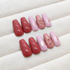 Picture of RUOKEXIN Coffin Press on Nails Medium Fake Nails Red False Nails with Glitter Heart Designs Fall Nail Press ons Glossy Artificial Nails Full Cover Glue on Nails Cute Stick on Nails for Women 24Pcs