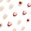 Picture of RUOKEXIN Coffin Press on Nails White French Tip Glue on Nails Short Fake Nails Thick False Nails with Red Heart Rhinestones Designs Glossy Artificial Nails Natural Stick on Nails for Women 24Pcs