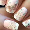Picture of RUOKEXIN Square Press on Nails Medium Fake Nails White French False Nails with Butterfly Designs Spring Nail Press ons Full Cover Glue on Nails Artificial Nails Cute Stick on Nails for Women 24Pcs