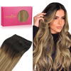 Picture of WENNALIFE Sew in Hair Extensions Real Human Hair, 20 Inch 100g Dark Brown to Chestnut Brown and Dirty Blonde Highlighted Machine Weft Hair Extensions Human Hair Hand Tied Weft Hair Extensions Sew In