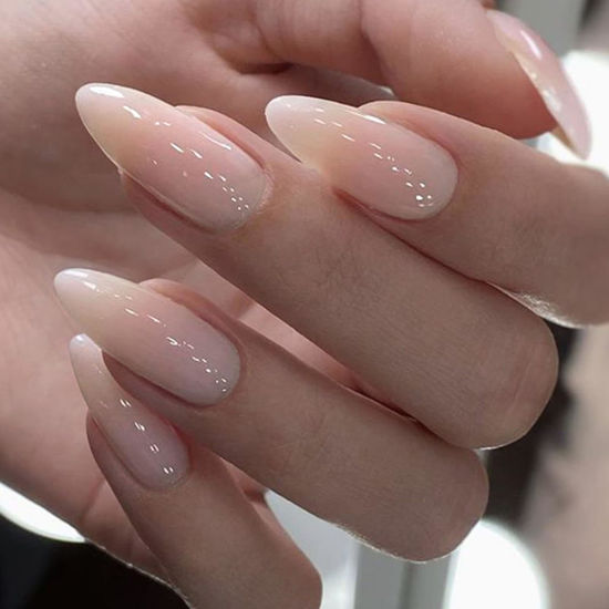 Picture of GLAMERMAID Press on Nail Medium Almond, Winter Nude Gel Glue on Nail, 24Pcs Glossy Short Stiletto Reusable UV Finish Fake Nails Acrylic False Nails Manicure Kits for Women