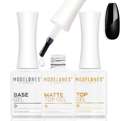 Picture of modelones Matte Gel Top Coat, 3 Pcs No Wipe Gel Top and Base Coat, Velvet Matte Glossy Shine Clear Effect Soak Off Nail Lamp Long Lasting Gel Polish Gel Base Top Coat for Home Salon Use