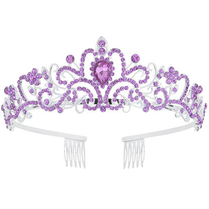 Picture of COCIDE Tiara Crowns Crystal Headband Princess Rhinestone Crown with Combs Bride Headbands Bridal Wedding Prom Birthday Party Hair Accessories Jewelry for Women and Girls (O LIGHT PURPLE)