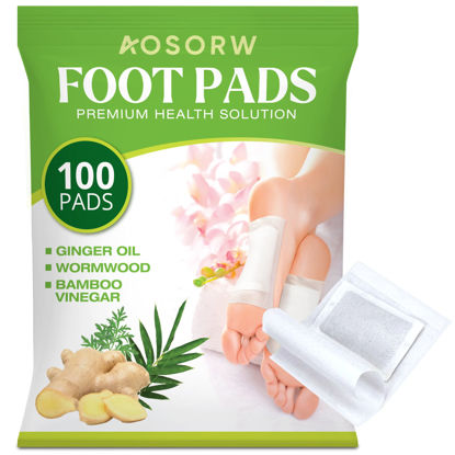 Picture of AOSORW 100 Pack Foot Pads, Ginger Oil Bamboo Charcoal Foot Pads, Foot Care Patch, Effective Feet Health Patches, Better Sleep Quality