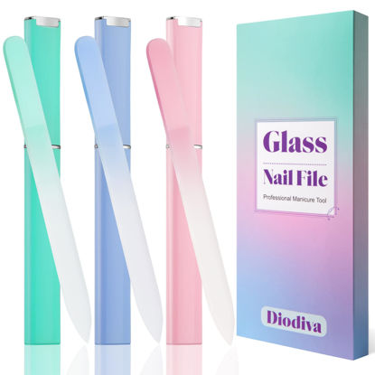 Picture of Glass Nail File 3 Pack for Natural Nails, Crystal Fingernail Files with Case Etched Nail Filer Professional Nail File Glass Lima de uñas, Unique Christmas Gifts Stocking Stuffers for Women Adults