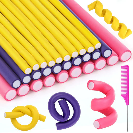 Picture of 30Pcs 9.45" Flexible Curling Rods No Heat Hair Rollers Curlers with 3 Sizes Foam Curlers Hair Rods for Short and Long Hair