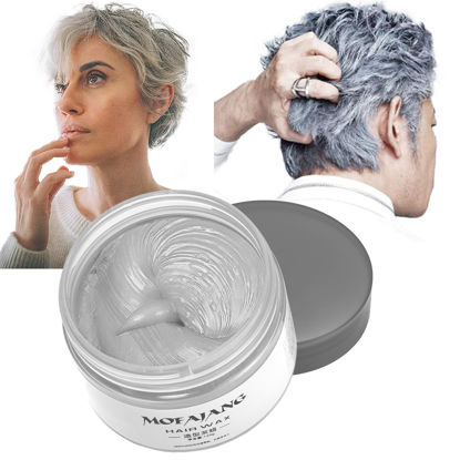 Picture of Temporary Hair Color Wax,Hair Spray Color, Hair Wax Color 4.23 oz, Easy Washout Temporary Hair Dye for Halloween,Cosplay, Party (Gray, 4.23)