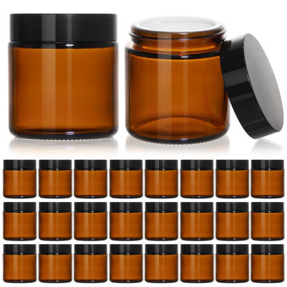 Picture of KEYWING 4oz Small Glass Jars with Black Lids, 24 Pack Amber Empty Cosmetic Containers Round Glass Jar with Inner Liners for Lotions, Powders and Ointments