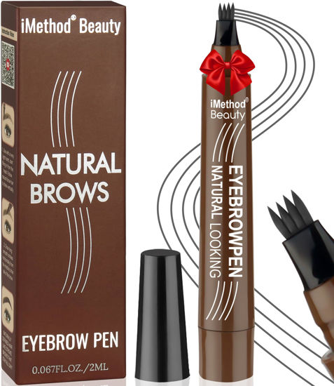 Picture of iMethod Microblading Eyebrow Pen - Eyebrow Pencil Magical Upgraded Eye Brow Pencils for Women with 4 Fork Tip & Spoolie Brush for Natural-Looking Hair-Like Defined Brows, Last All-Day, Dark Grey