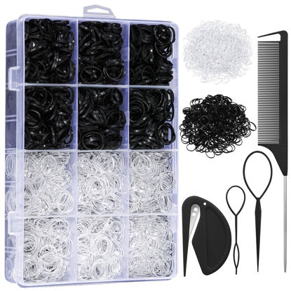 Picture of 2200 Pcs Elastic Hair Bands with Hair Loop Styling Tool Set, Clear Mini Hair Bands and Black Elastic Hair Ties with Rubber Band Cutter Organizer Box Hair Accessories for Toddler Baby Girl Women