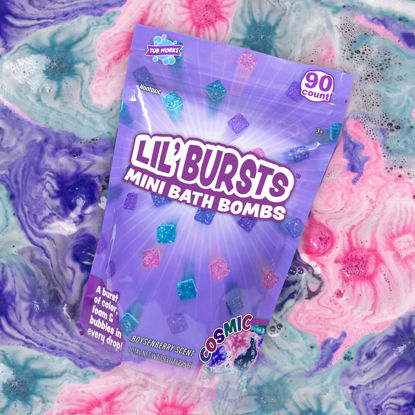 Picture of Tub Works® Lil' Bursts™ Mini Bath Bombs for Kids, 90 Count, Cosmic | Nontoxic | Tiny Kids Bath Bombs with A Burst of Color, Foam & Bubbles | Customize Kids Bath with Fun Bath Colors | Create Bath Art