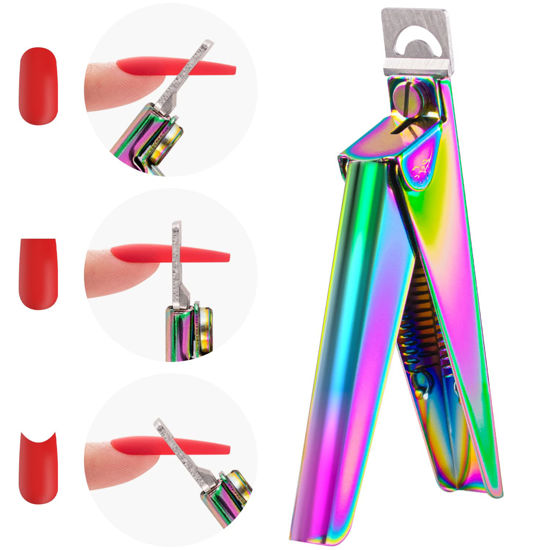 Picture of Chameleon Premium Adjustable Nail Clippers for Acrylic Nails, Belleboost Rainbow Color Professional Stainless Steel Fake False Nail Tip Clipper Cutter Trimmer, Manicure Tool for Salon Home Nail Art