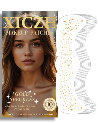Picture of XICZH Glitter Freckles, Glitter Freckles Face Tattoo - 10 PCS Gold Sparkle Freckles for Women & Girls | Glow Up Makeup Patches | Cosmetic Glitter for Face