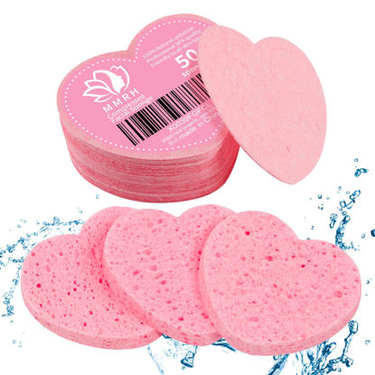 Picture of 50-Count Heart Shape Compressed Facial Sponges, 100% Natural Cosmetic Spa Sponges for Facial Cleansing for Daily Facial Cleansing, Exfoliating Mask, Makeup Remover. Ideal for Home and Travel.