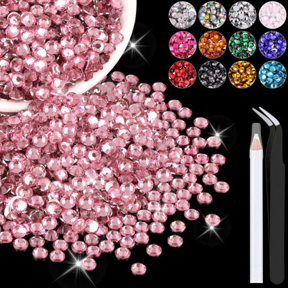 Picture of 4000PCS 4mm Resin Rhinestones in Bulk (Dark Pink), Bedazzling Flatback Crystals for Crafts DIY Nail Decoration, Gems Charms for Tumbler Shoes Clothing Fabric with Pickup Pen and Tweezers