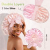Picture of BONNET QUEEN Silk Bonnet for Sleeping Women Hair Bonnet Reversible Double Layer Satin Bonnet Tie Bonnet Sleep Satin Hair Wrap Night Cap for Curly Hair Jade Pink