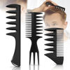 Picture of 3Pcs Hair Styling Combs Set For Men - Black Barber Wide Tooth Texture Comb For Quiff, Pompadour, Slicked-back, Fauxhawk, Undercut