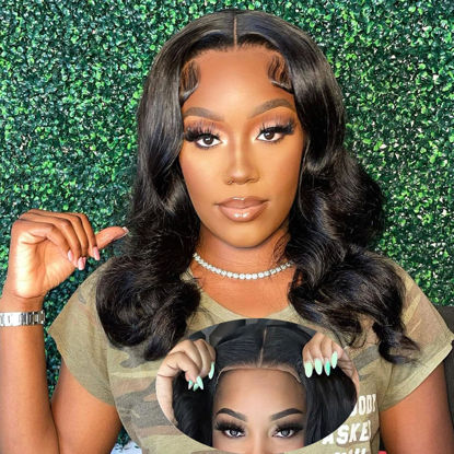 Picture of Atilck Wear and Go Glueless Wigs Human Hair Pre Plucked Pre Cut Bob Wig Human Hair With Elastic Band For Black Women Body Wave 4x4 Closure Human Hair 16 Inch