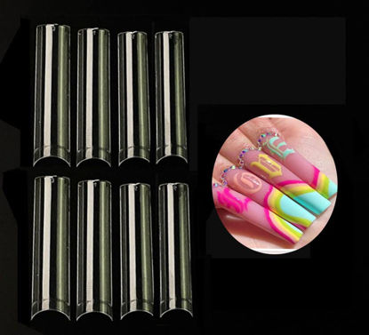 Picture of No C curve XXL Square Nail tips size 4,5,6,7 , 600pcs per bag Clear Acrylic Nails Square Shape Nail Tips SITELENABY Flattened Half Cover False Nails for Salon&Home DIY French ABS Nail Art Tips(size