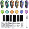 Picture of RARJSM Cat Eye Gel Nail Polish Set 6pcs 9D Rainbow Holographic Peacock Flakes Sparkle Cateye Glitter Green Blue Light Purple Orange Gel Polish with Magnetic Stick UV LED Curing Requires Soak Off