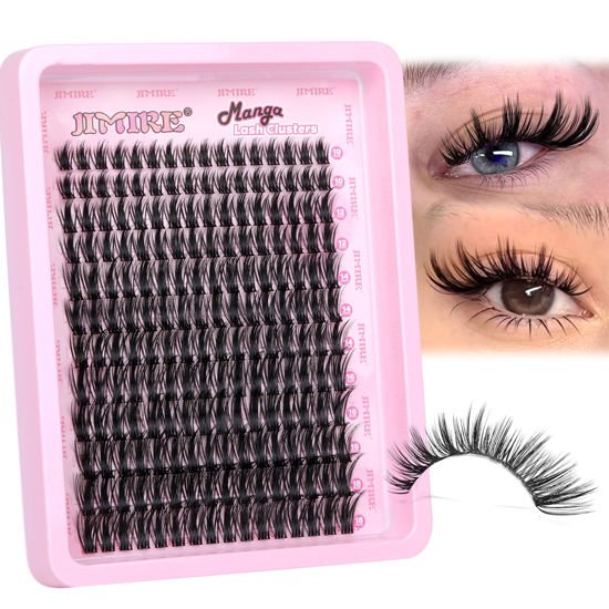 Picture of JIMIRE Wispy Lash Clusters Natural Look 192Pcs Wispy Manga Eyelash Clusters CC Curl Cluster Eyelash Extensions Natural Cluster Individual Lashes 10-18mm Mix Lash Extensions for Beginners